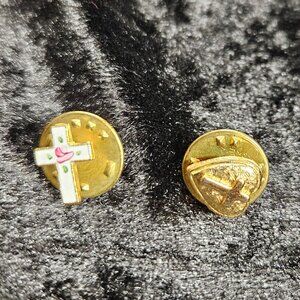 Vintage Rose decorated Cross Pin and Rose inside heart pin